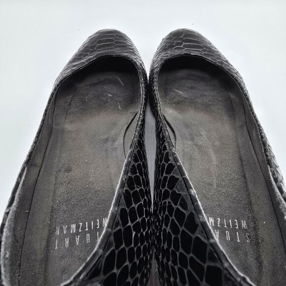 Stuart Weitzman black patent snake print low heel close toe wedges - Picture 14 of 14